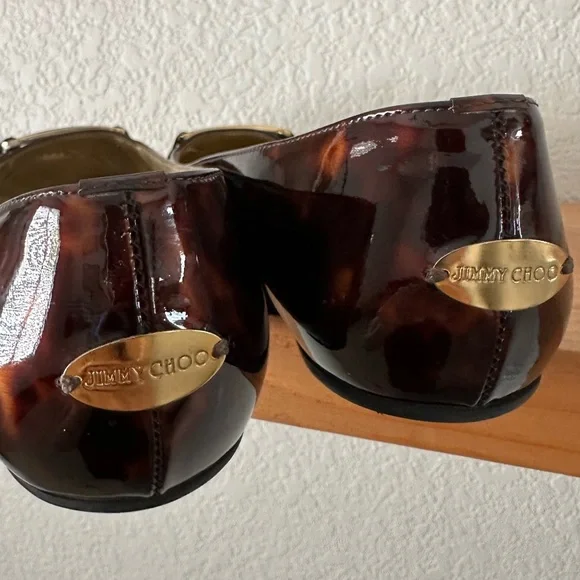 JIMMY CHOO 39 Tulita Leopard/ Tortoiseshell Patent Leather Ballet Flats 8.5 - Picture 6 of 7